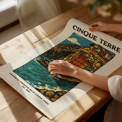 Cinque Terre Vintage Travel Poster | Italian Riviera Coastal Village Wall Art