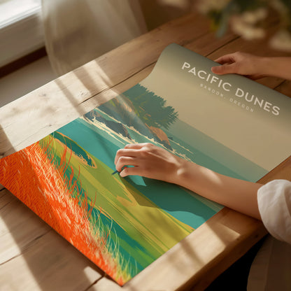 Pacific Dunes, Bandon, Oregon Poster | Links Poster Golfer Gift Wall Art — giclée print detail on matte paper