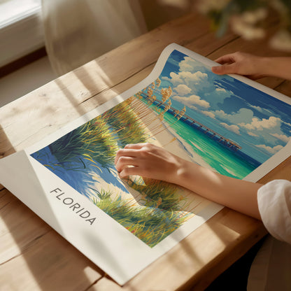 Florida Matte Border Poster | Sunshine State Travel Wall Art — giclée print detail on matte paper