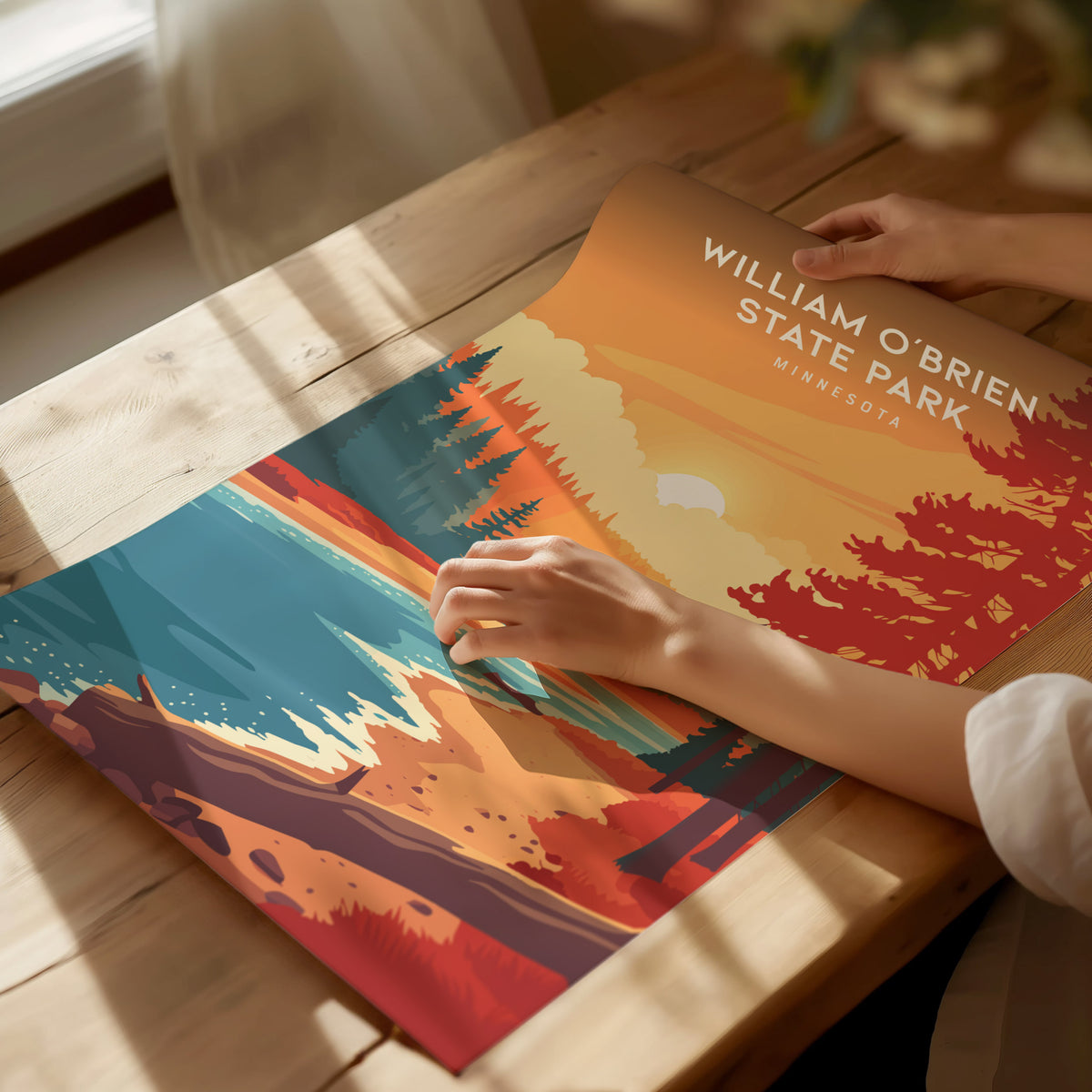 William O'Brien State Park, Minnesota Poster | Riverside Forest Wilderness Destination Print Wall Art — giclée print detail o