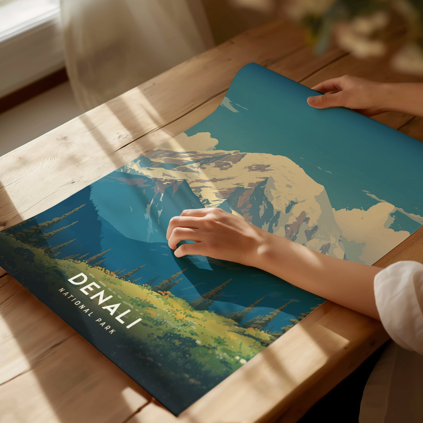 Denali National Park Poster | Alaska Hiker Print Wall Art | Framed or Unframed