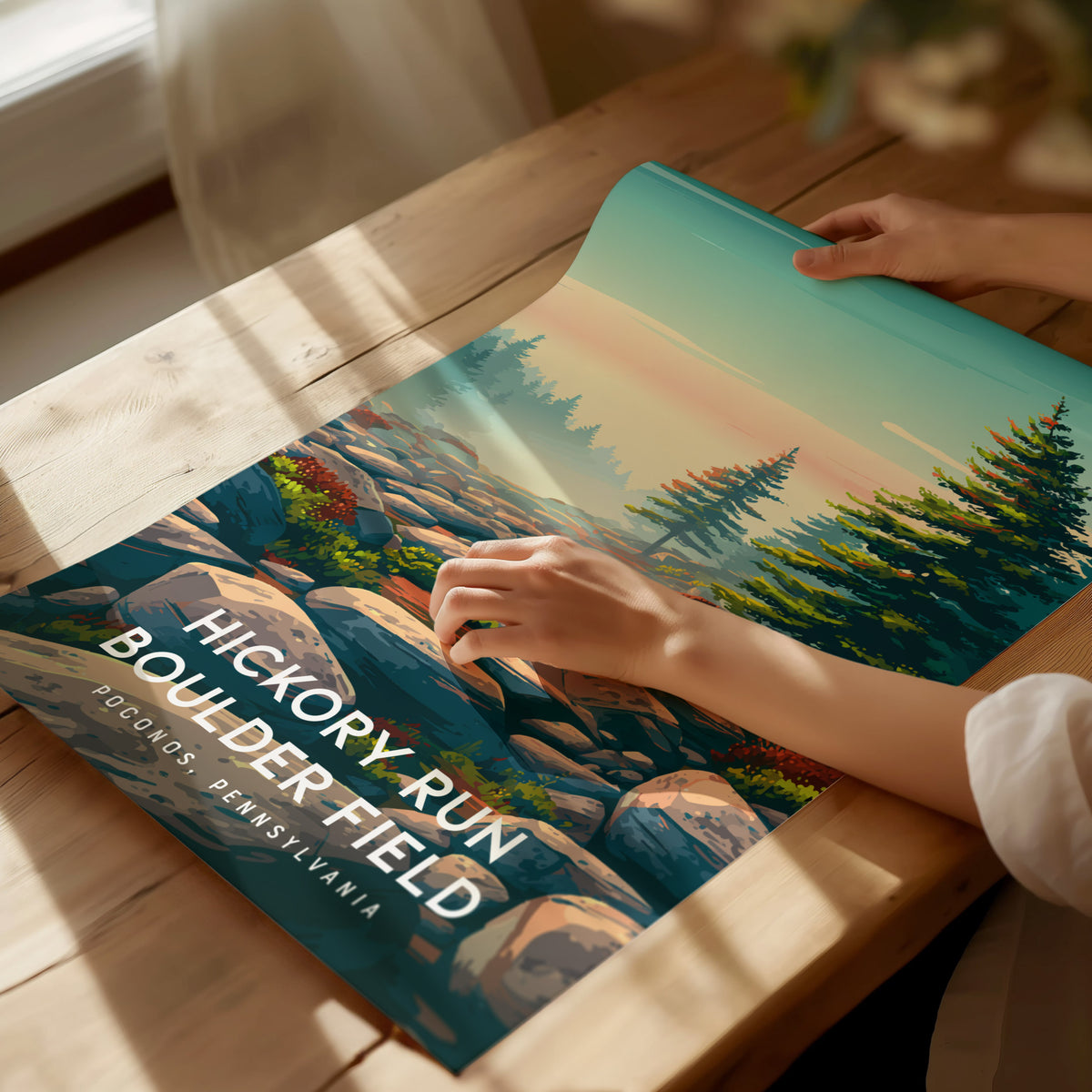 Hickory Run Boulder Field, Poconos, Pennsylvania Poster | Ancient Rocks & Forest Travel Wall Art — giclée print detail on mat