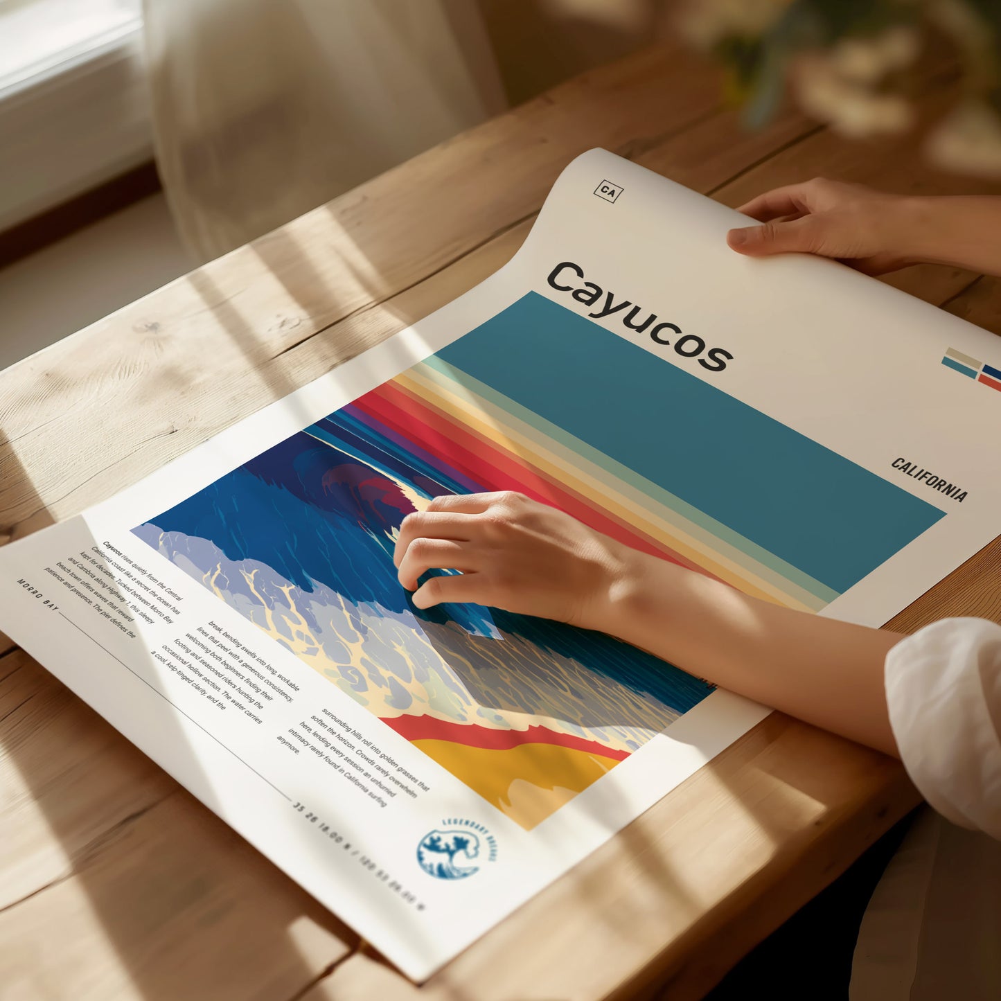 Cayucos, California Poster | Sun-Soaked Surf Town Coastal Wall Art — giclée print detail on matte paper