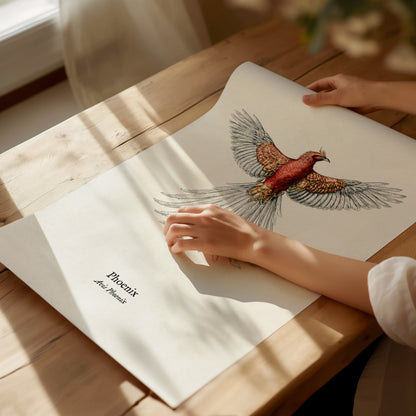 Phoenix Poster | Vintage Avis Phoenix Zoological Illustration Wall Art — giclée print detail on matte paper