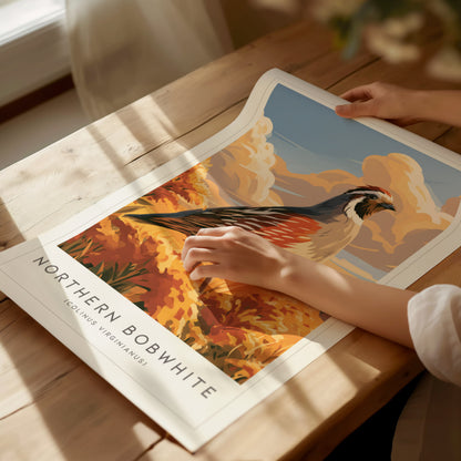 Northern Bobwhite, Colinus virginianus Poster | Quail Bird Wall Art Wildlife Print — giclée print detail on matte paper