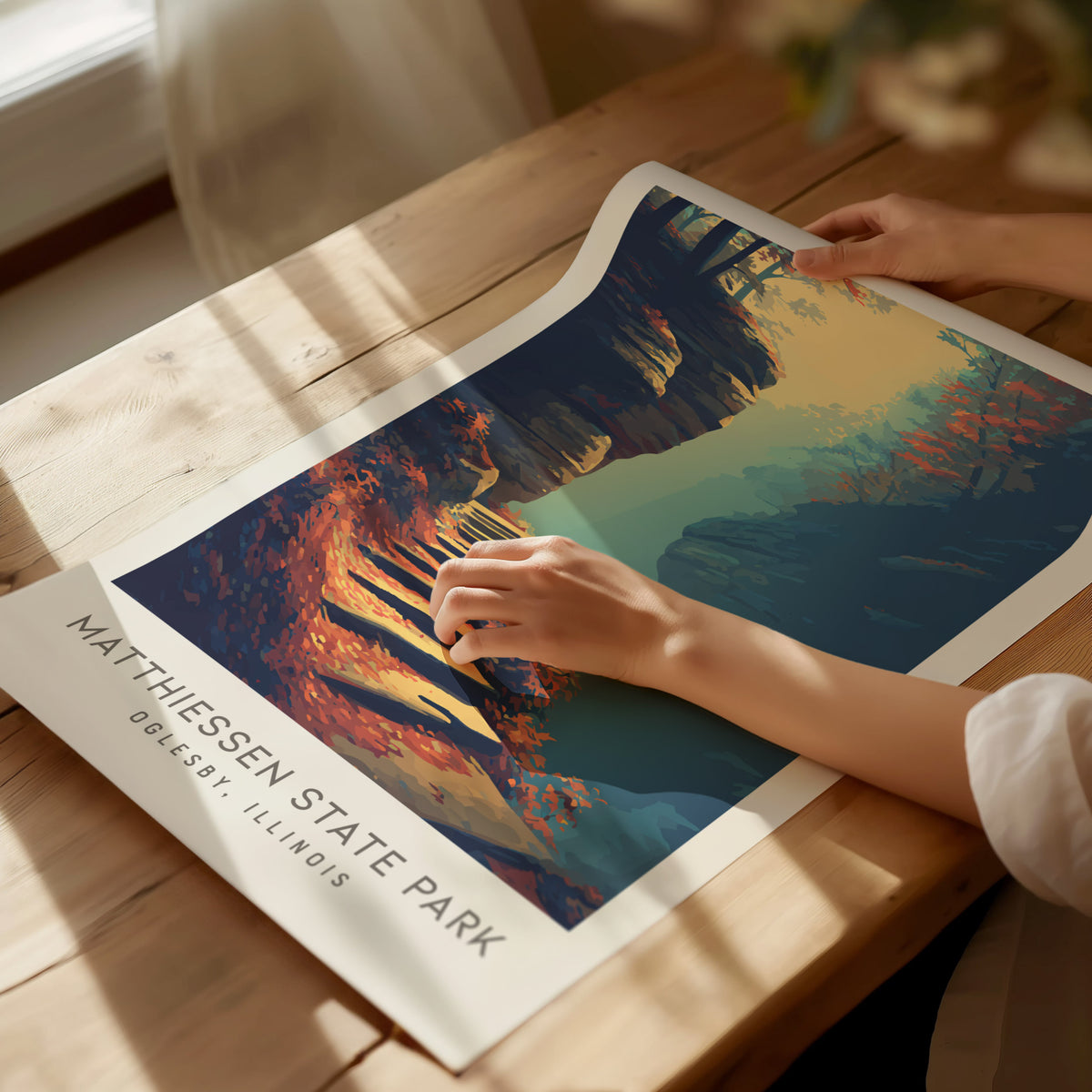 Matthiessen State Park Matte Border Poster | Oglesby, Illinois Destination Print Travel Wall Art — giclée print detail on mat
