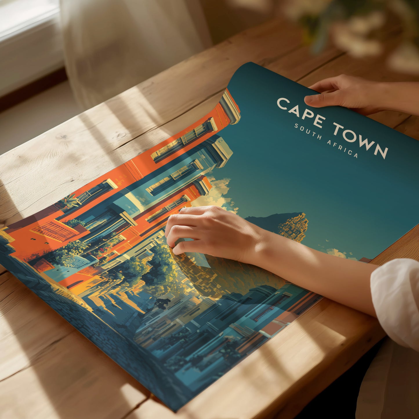 Cape Town, South Africa Poster | Table Mountain & Coastal Beach Decor Wall Art — giclée print detail on matte paper