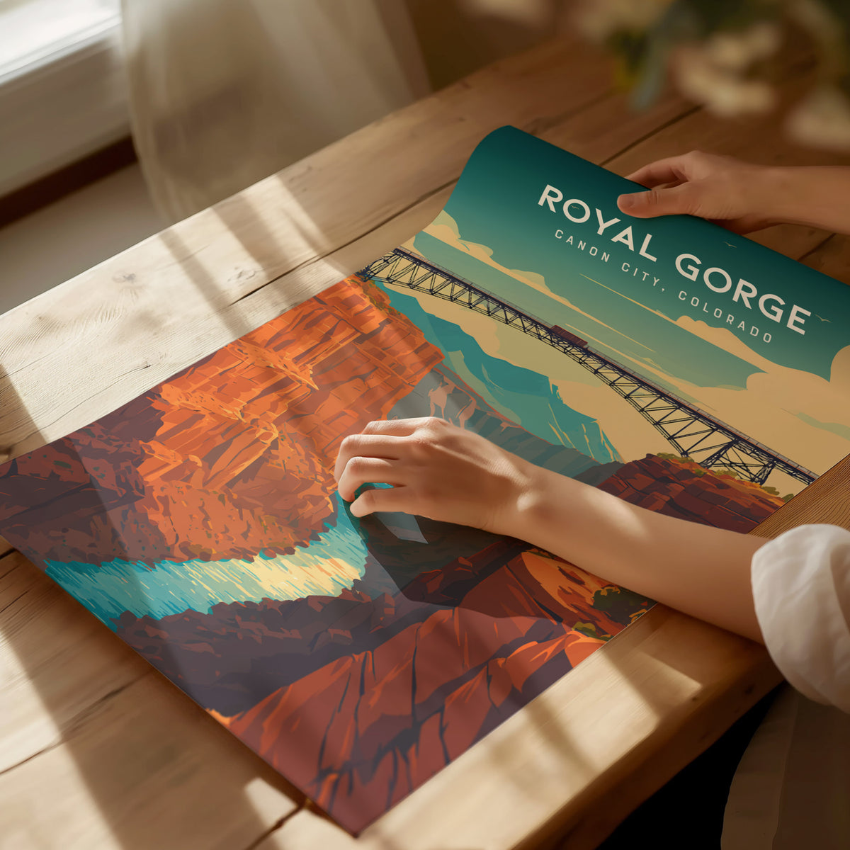 Royal Gorge, Canon City, Colorado Poster | Dramatic Canyon Bridge Destination Print Wall Art — giclée print detail on matte p