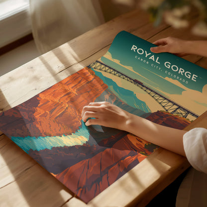 Royal Gorge, Canon City, Colorado Poster | Dramatic Canyon Bridge Destination Print Wall Art — giclée print detail on matte p
