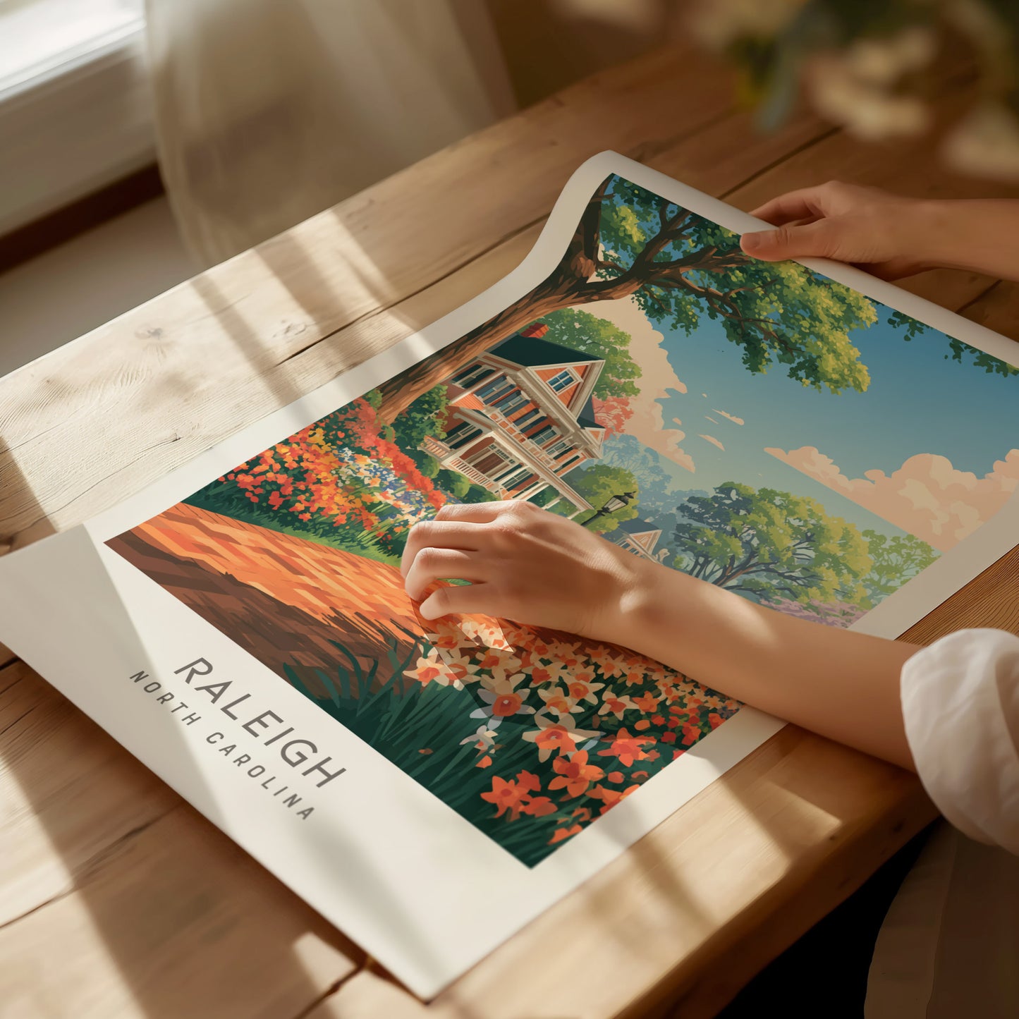 Raleigh Matte Border Poster | North Carolina Oak City Vacation Wall Art — giclée print detail on matte paper