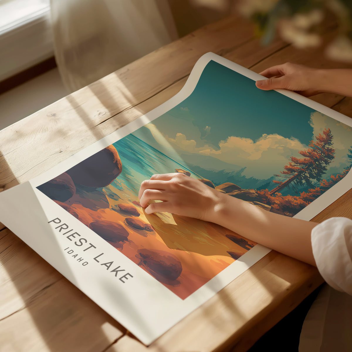 Priest Lake Matte Border Poster | Idaho Destination Print Travel Wall Art — giclée print detail on matte paper