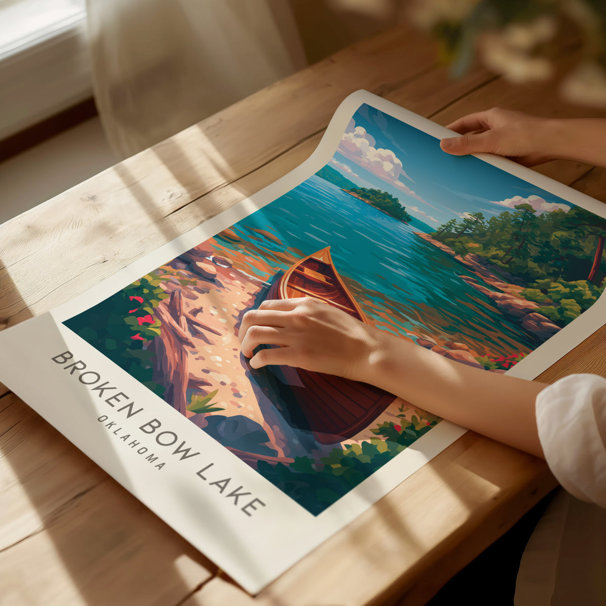 Broken Bow Lake Matte Border Poster | Oklahoma Destination Print Travel Wall Art — giclée print detail on matte paper