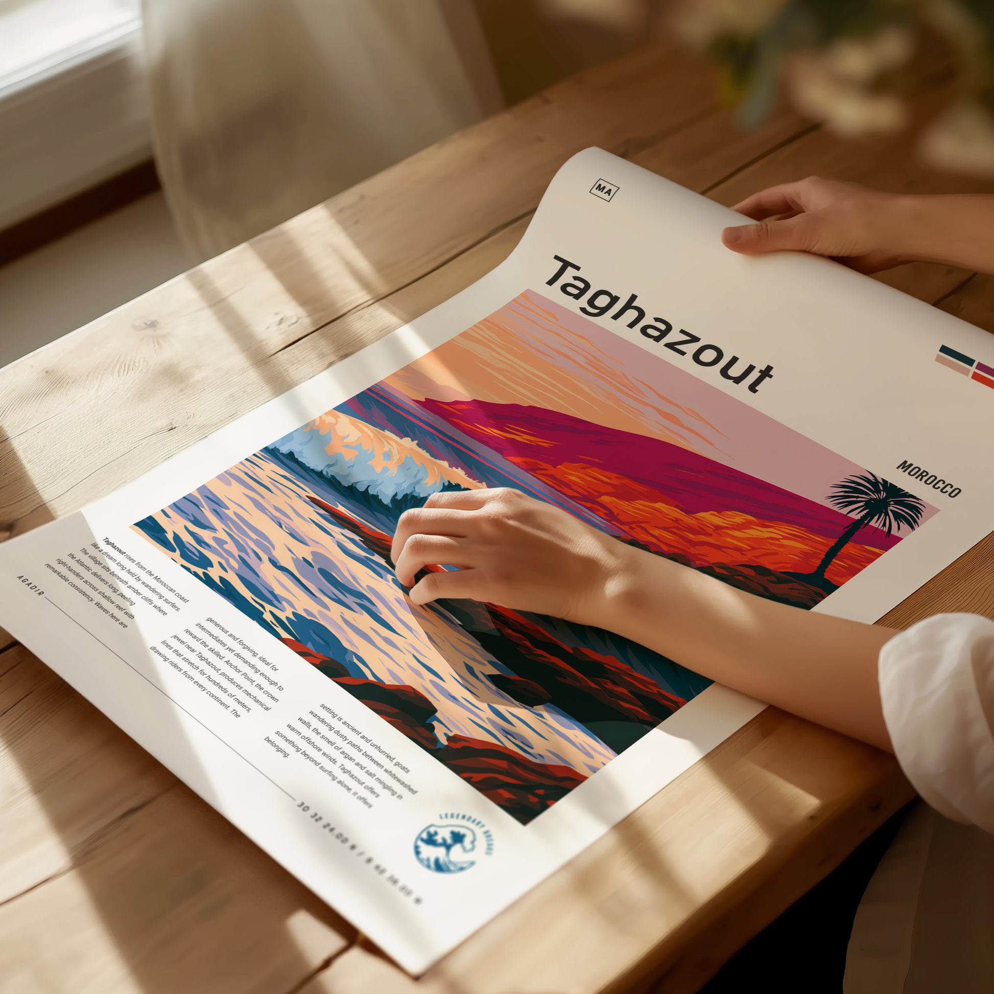 Taghazout, Morocco Poster | Sun-Kissed Surf Village Wall Art — giclée print detail on matte paper
