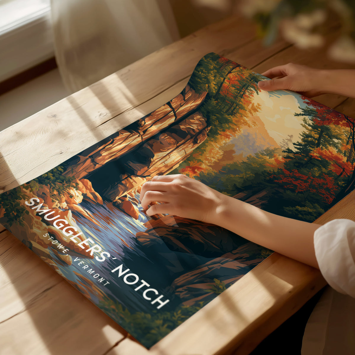 Smugglers' Notch, Stowe, Vermont Poster | Mountain Pass Destination Print Wall Art — giclée print detail on matte paper