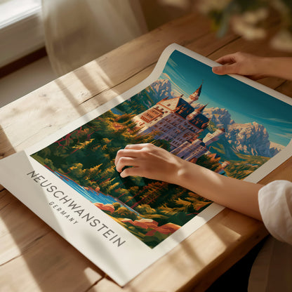Neuschwanstein Matte Border Poster | Germany Destination Print Travel Wall Art — giclée print detail on matte paper