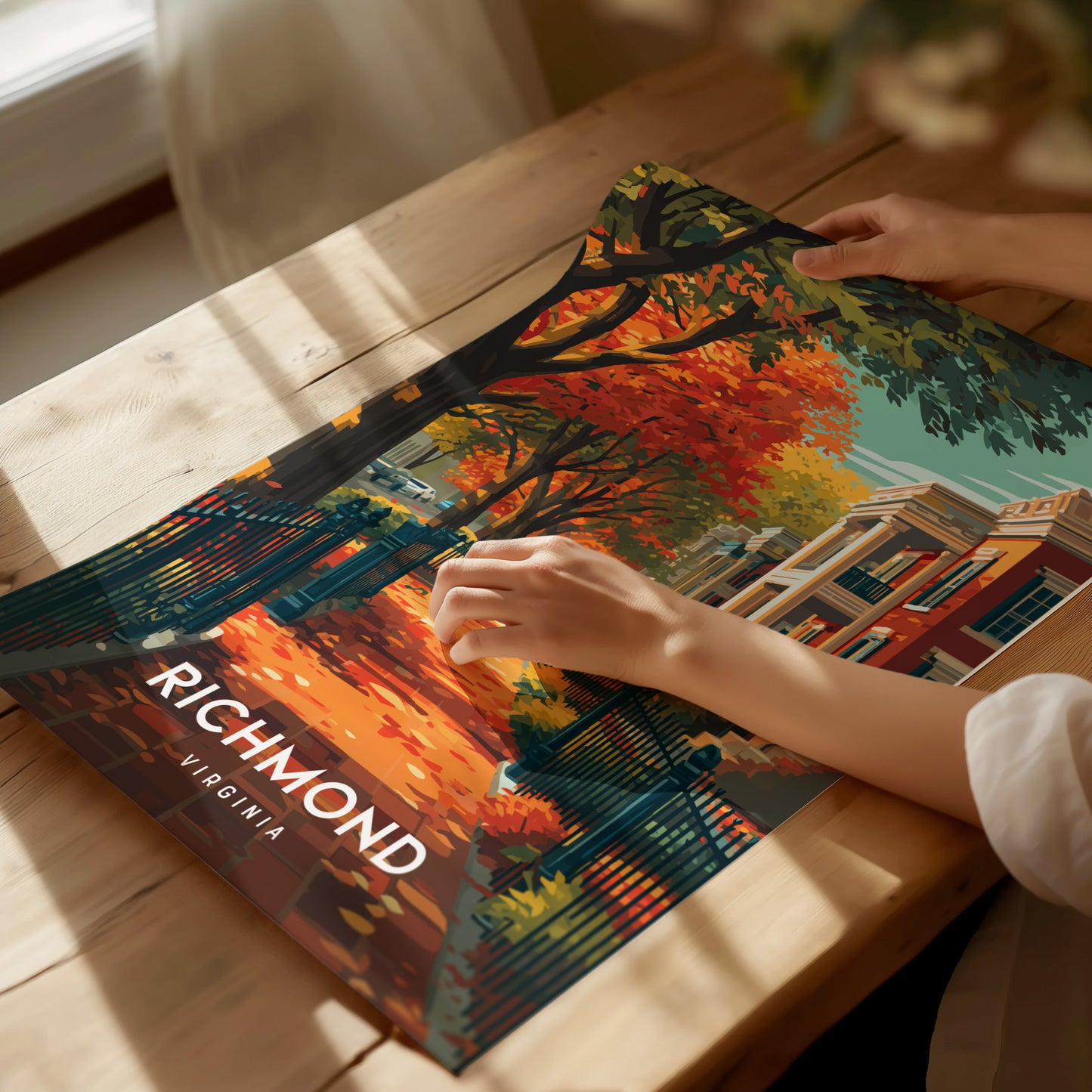 Richmond, Virginia Poster | Historic River City Skyline Travel Wall Art — giclée print detail on matte paper