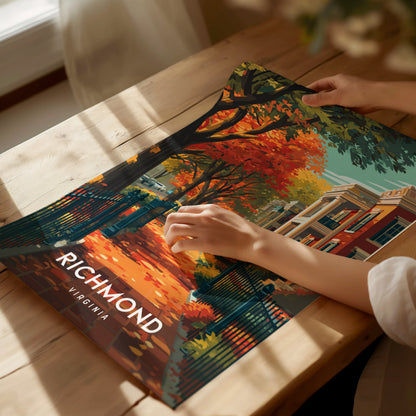 Richmond, Virginia Poster | Historic River City Skyline Travel Wall Art — giclée print detail on matte paper