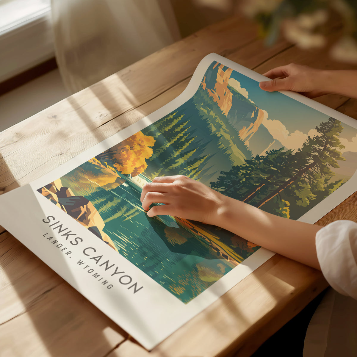 Sinks Canyon Matte Border Poster | Lander, Wyoming Travel Wall Art — giclée print detail on matte paper