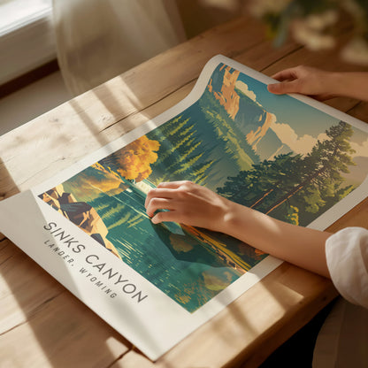 Sinks Canyon Matte Border Poster | Lander, Wyoming Travel Wall Art — giclée print detail on matte paper