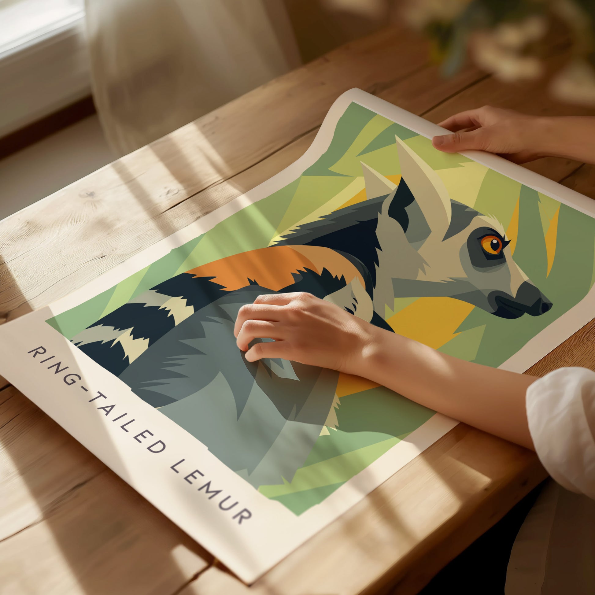 Ring-tailed Lemur Poster | Madagascar Wildlife Wall Art — giclée print detail on matte paper