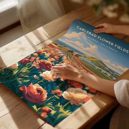 Carlsbad Flower Fields, California Poster | Vibrant Blooms & Coastal Views Wall Art — giclée print detail on matte paper