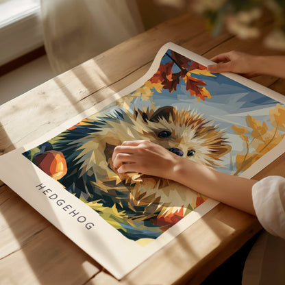 Hedgehog, Erinaceus europaeus Poster | Woodland Wildlife Wall Art — giclée print detail on matte paper