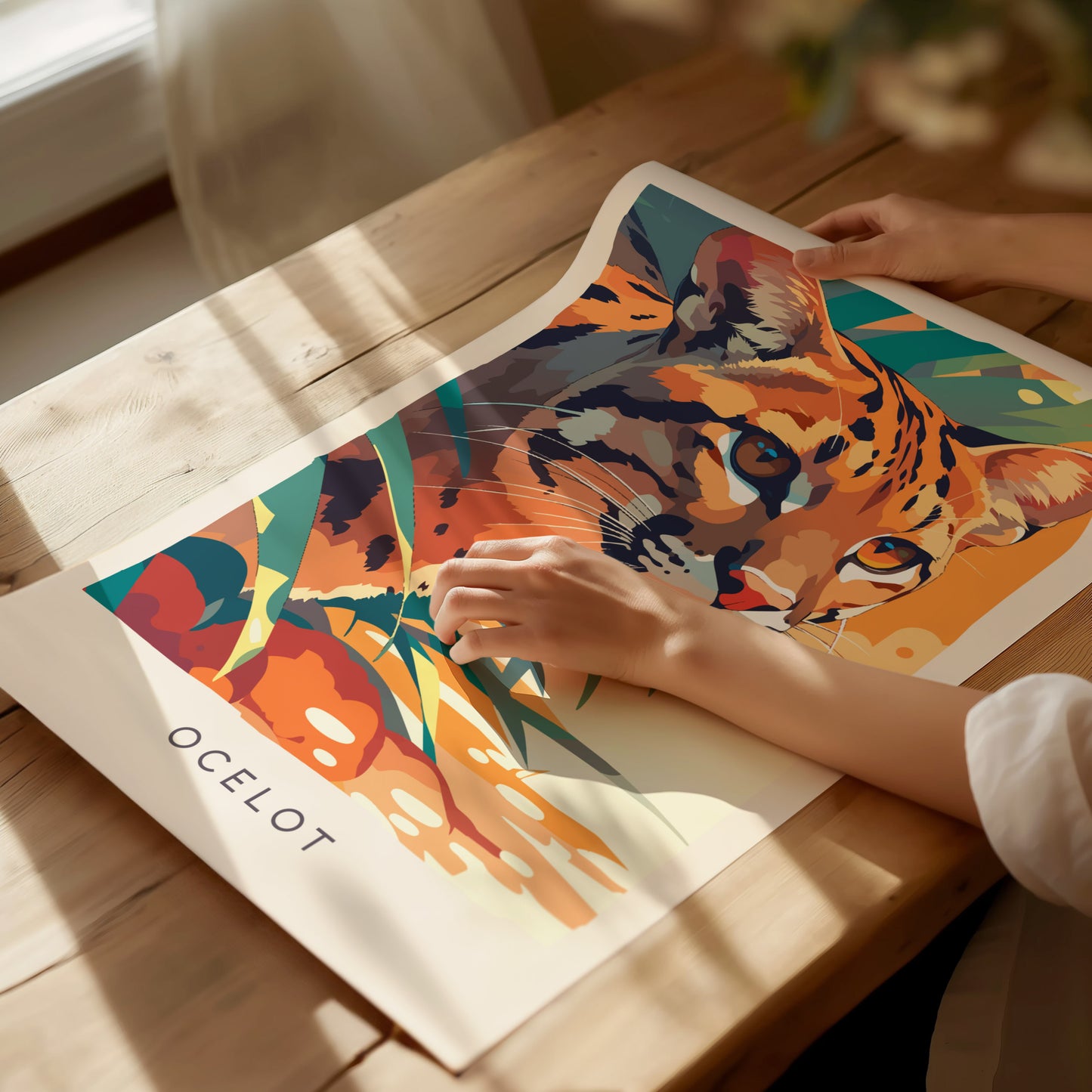 Ocelot, Leopardus Pardalis Poster | Wild Jungle Cat Nature Poster Wall Art — giclée print detail on matte paper