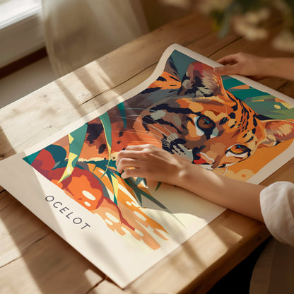 Ocelot, Leopardus Pardalis Poster | Wild Jungle Cat Nature Poster Wall Art — giclée print detail on matte paper