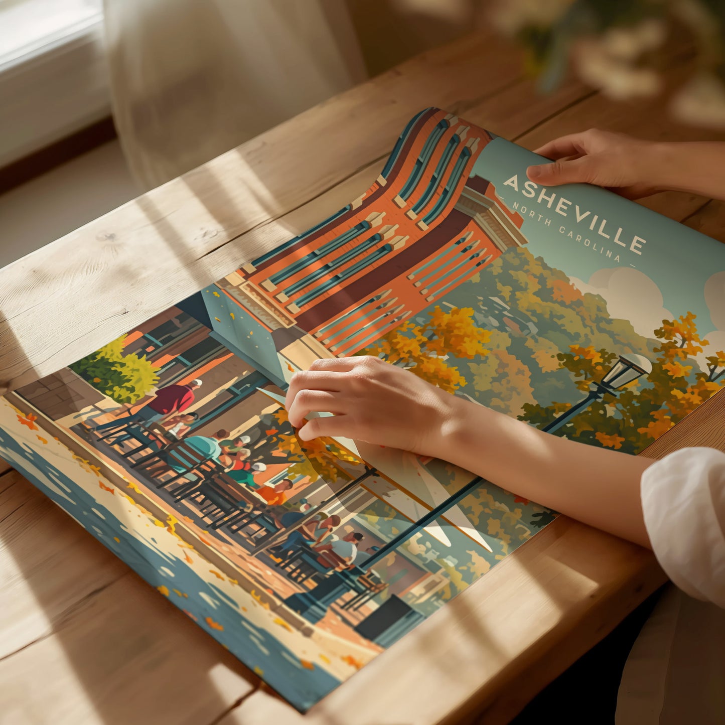 Asheville Downtown Poster | North Carolina Travel Print Wall Art | Framed or Unframed