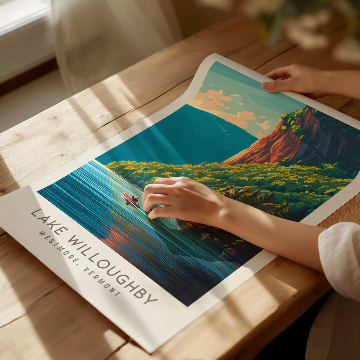 Lake Willoughby Matte Border Poster | Westmore, Vermont Destination Print — giclée print detail on matte paper