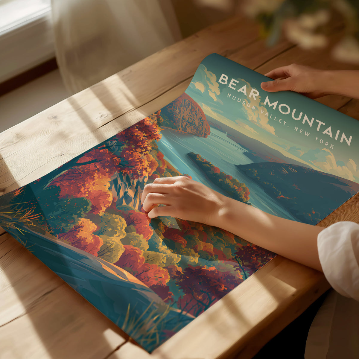 Bear Mountain, Hudson Valley, New York Poster | Scenic Hiking Trail Travel Wall Art — giclée print detail on matte paper