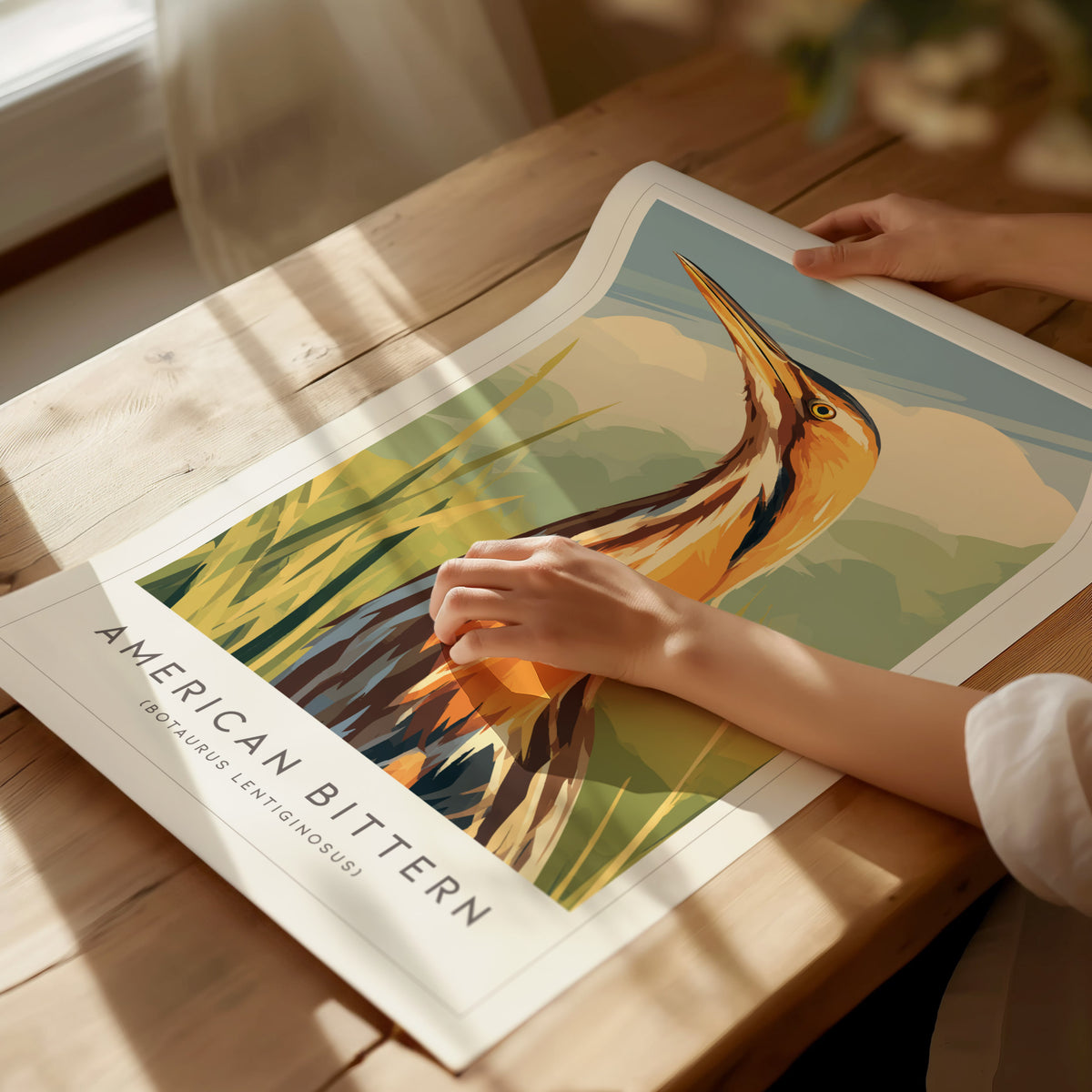 American Bittern Poster | Marshland Heron Wildlife Wall Art — giclée print detail on matte paper