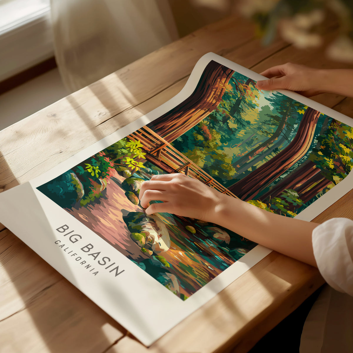Big Basin Matte Border Poster | California Travel Wall Art Framed or Unframed — giclée print detail on matte paper