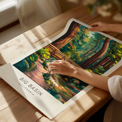 Big Basin Matte Border Poster | California Travel Wall Art Framed or Unframed — giclée print detail on matte paper