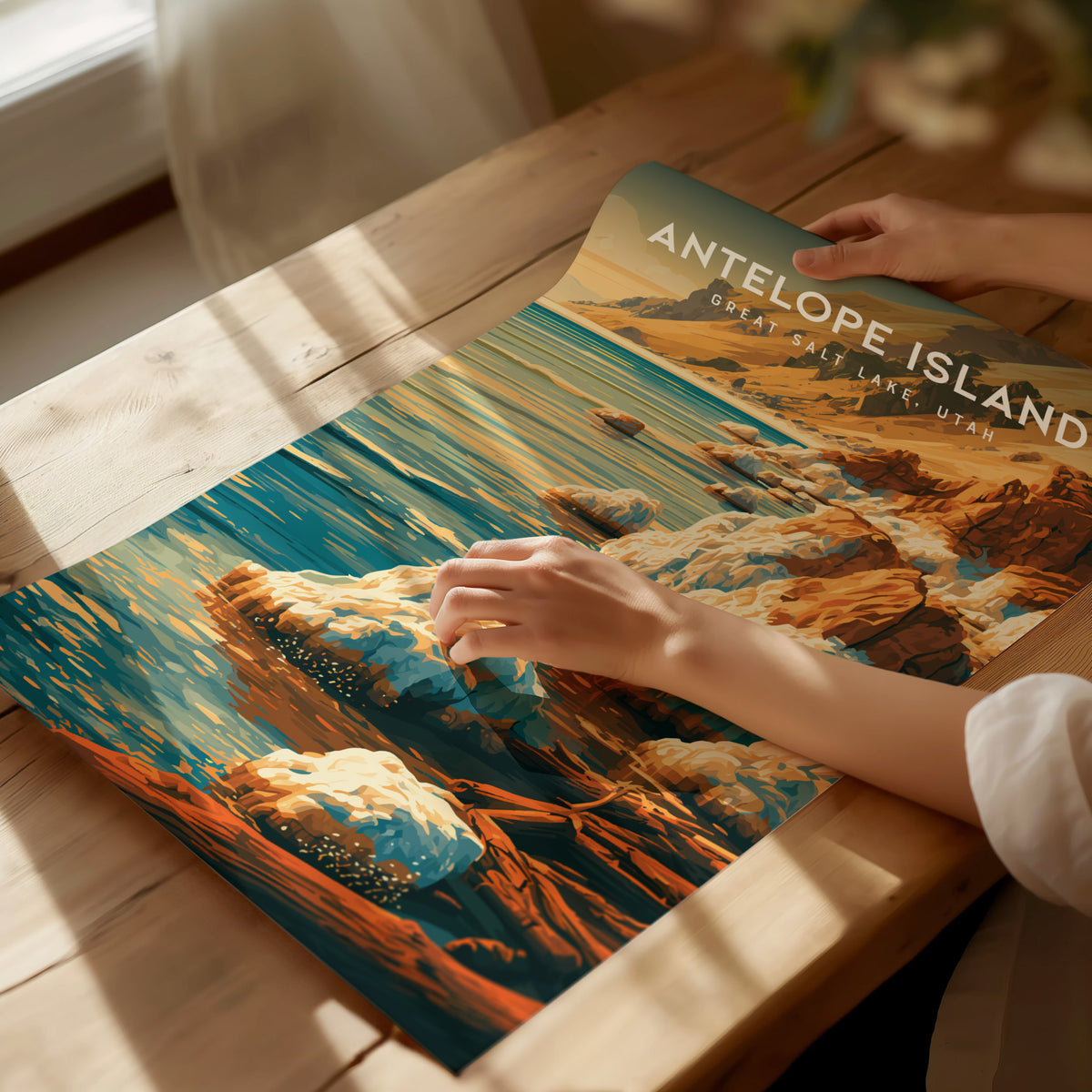 Antelope Island Poster | Great Salt Lake, Utah Framed or Unframed Travel Gift Wall Art — giclée print detail on matte paper