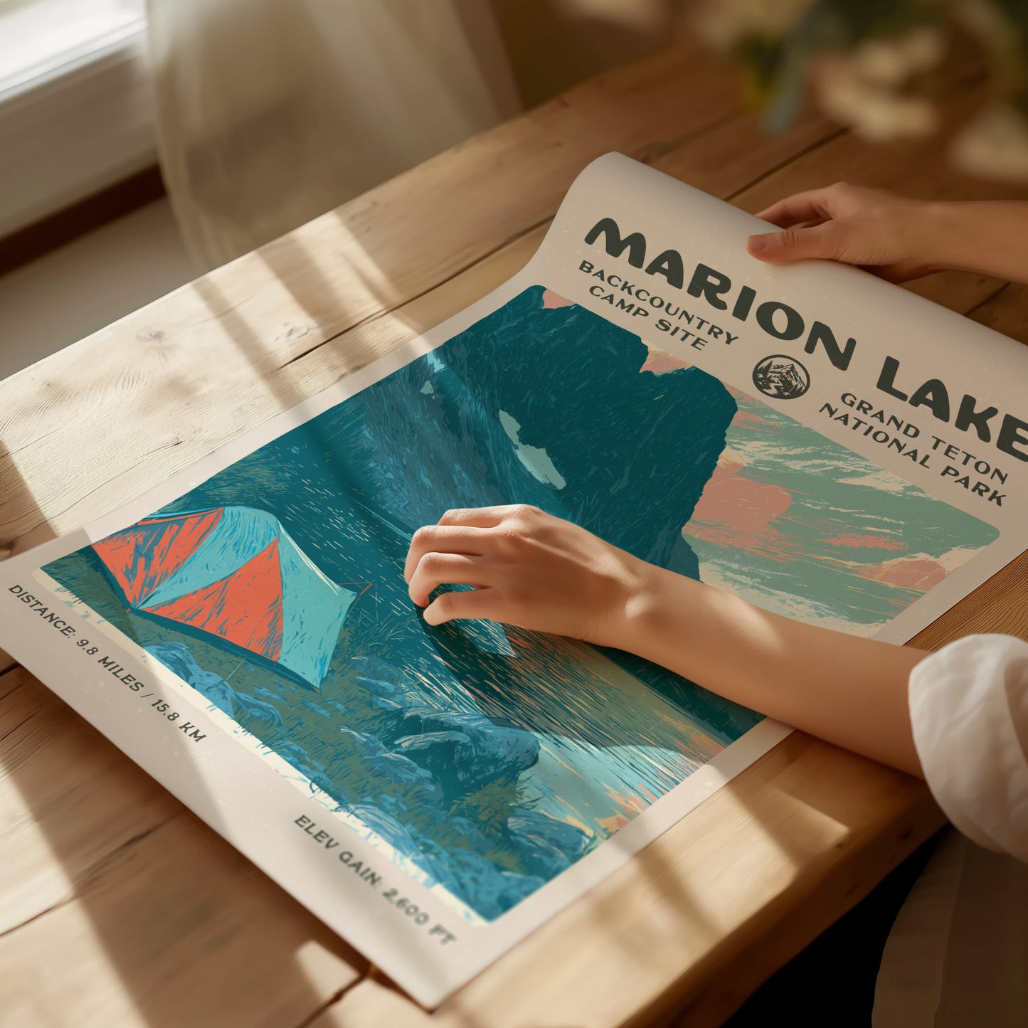 Marion Lake, Grand Teton Poster | Hiker Gift | Alpine Wilderness Backcountry Wall Art — giclée print detail on matte paper