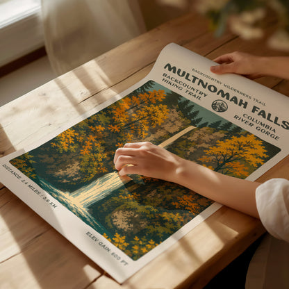 Multnomah Falls Poster | Oregon Waterfall Wall Art Print — giclée print detail on matte paper