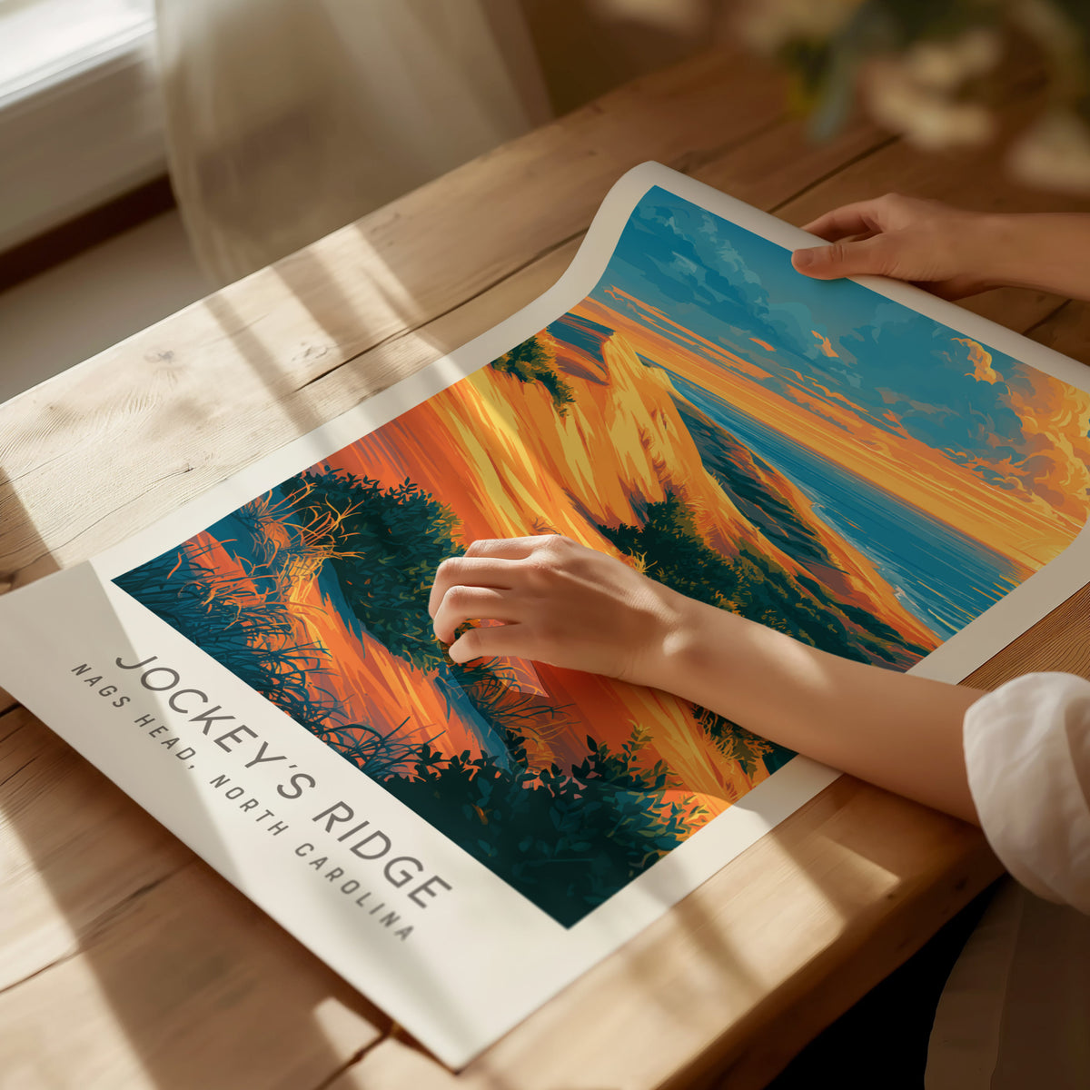 Jockey's Ridge Matte Border Poster | Nags Head, North Carolina Coastal Beach Decor — giclée print detail on matte paper