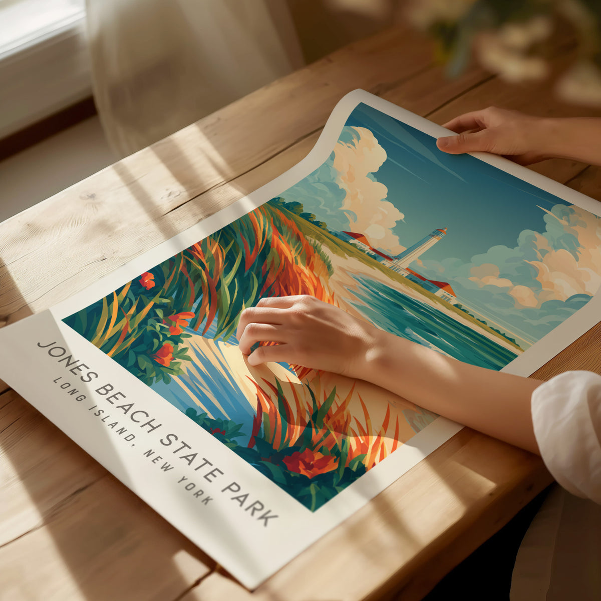 Jones Beach State Park Matte Border Poster | Long Island, New York Coastal Beach Decor — giclée print detail on matte paper