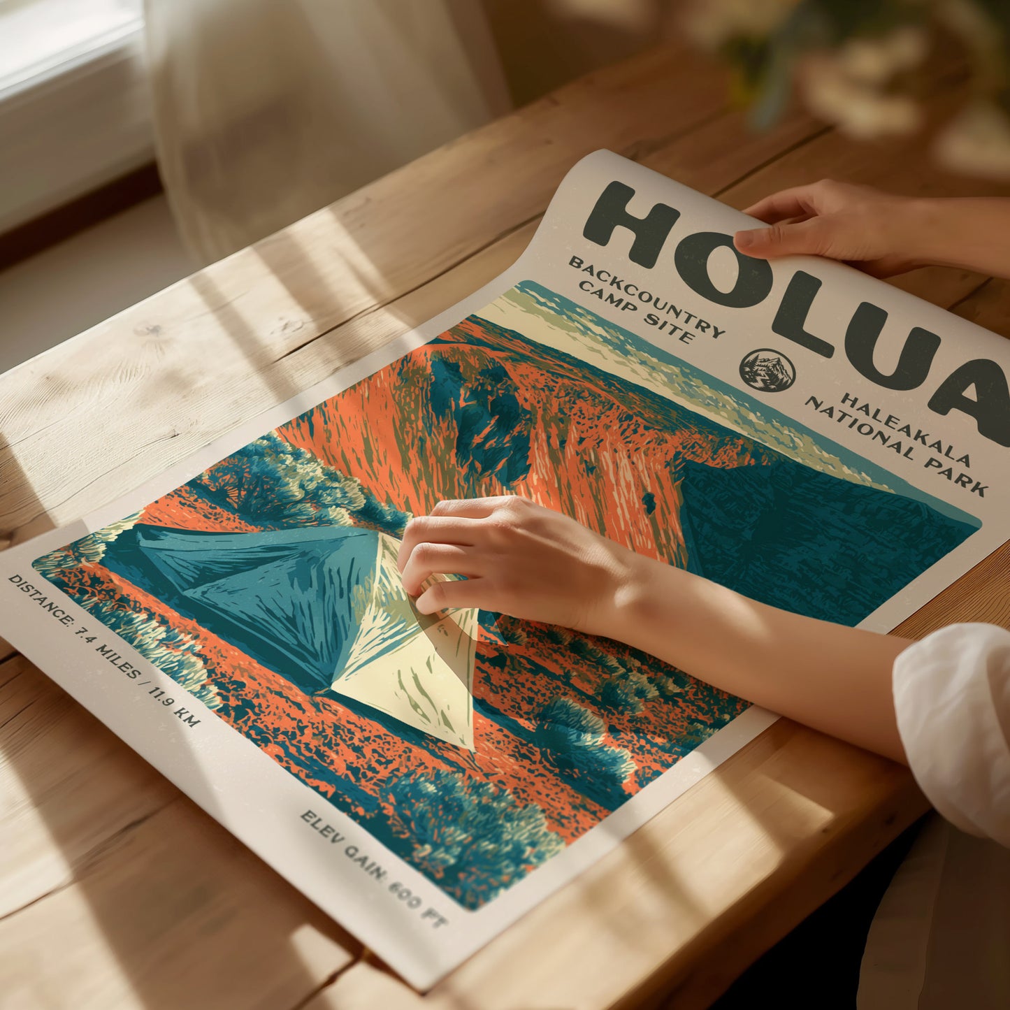 Holua, Haleakala National Park Poster | Hiker Gift | Volcanic Backcountry Trail Wall Art — giclée print detail on matte paper