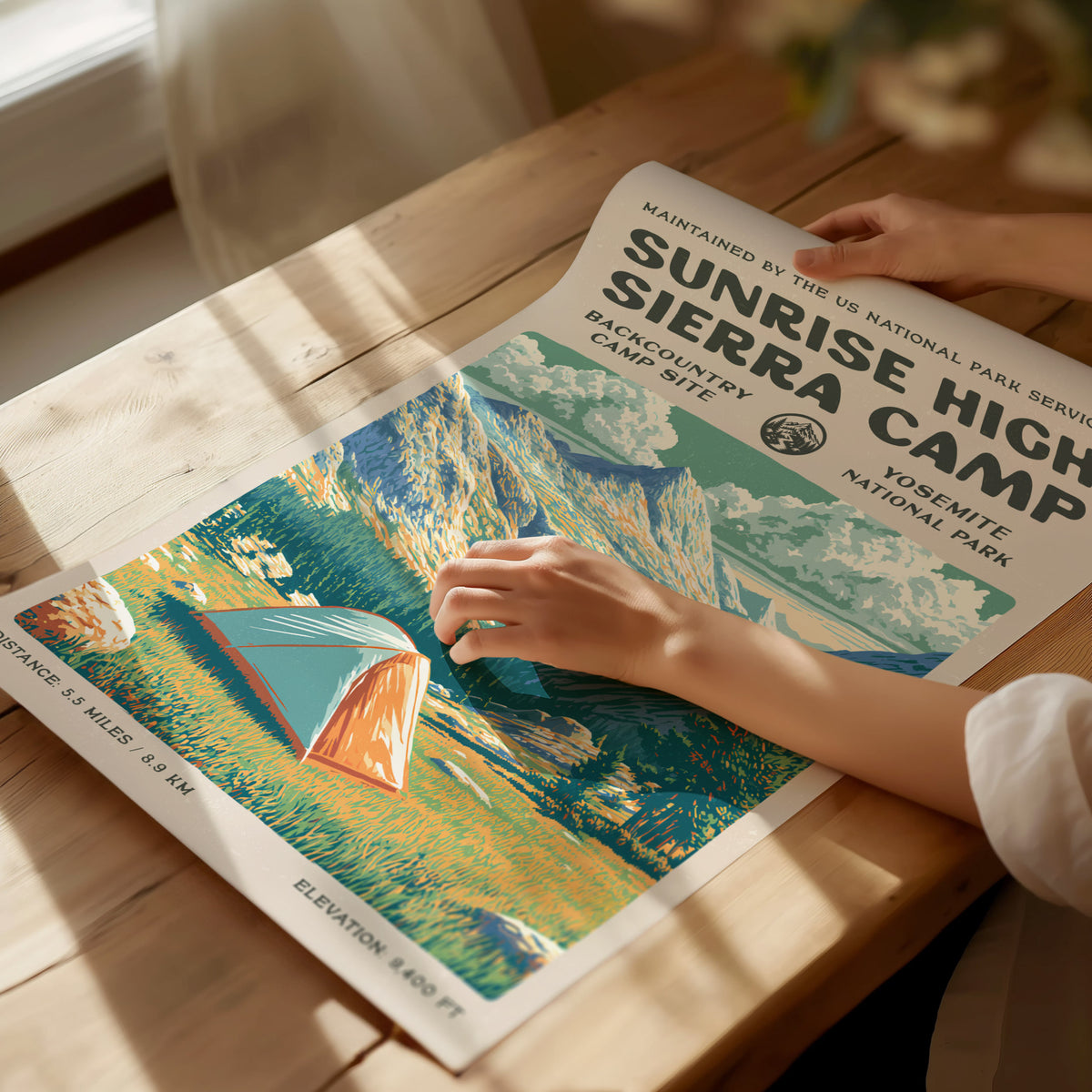 Sunrise High Sierra Camp, Yosemite National Park Poster | Backpacker Gift | Backcountry Trail Wall Art — giclée print detail