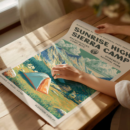 Sunrise High Sierra Camp, Yosemite National Park Poster | Backpacker Gift | Backcountry Trail Wall Art — giclée print detail