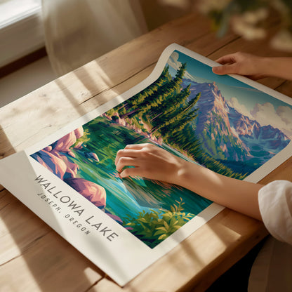 Wallowa Lake Matte Border Poster | Joseph, Oregon Travel Wall Art — giclée print detail on matte paper