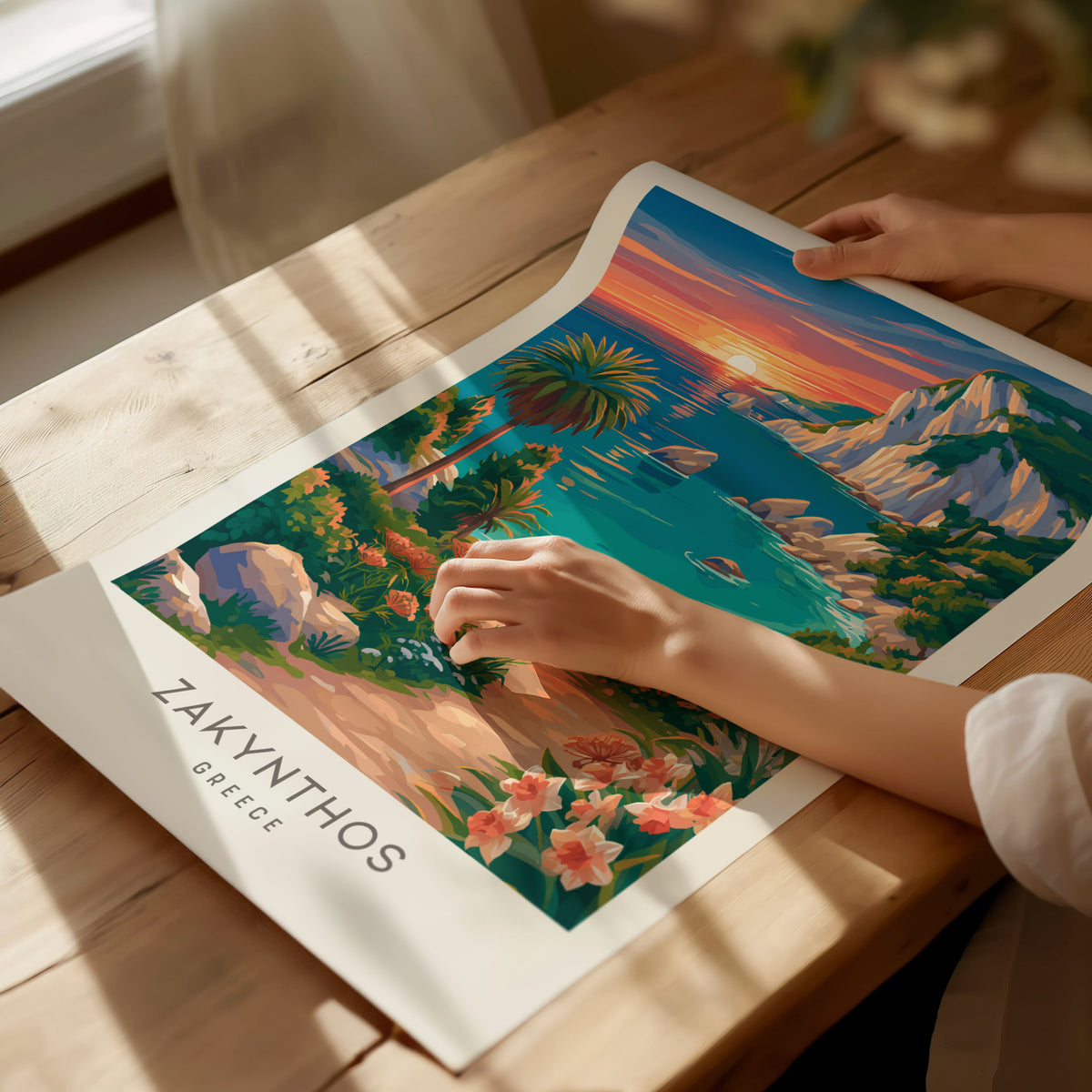 Zakynthos Matte Border Poster | Greece Travel Wall Art — giclée print detail on matte paper