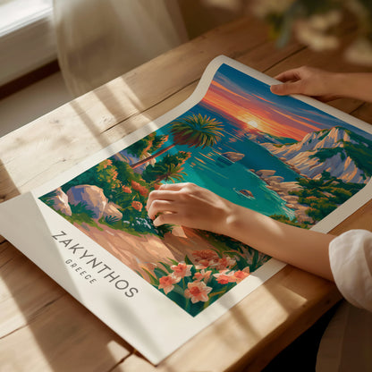 Zakynthos Matte Border Poster | Greece Travel Wall Art — giclée print detail on matte paper