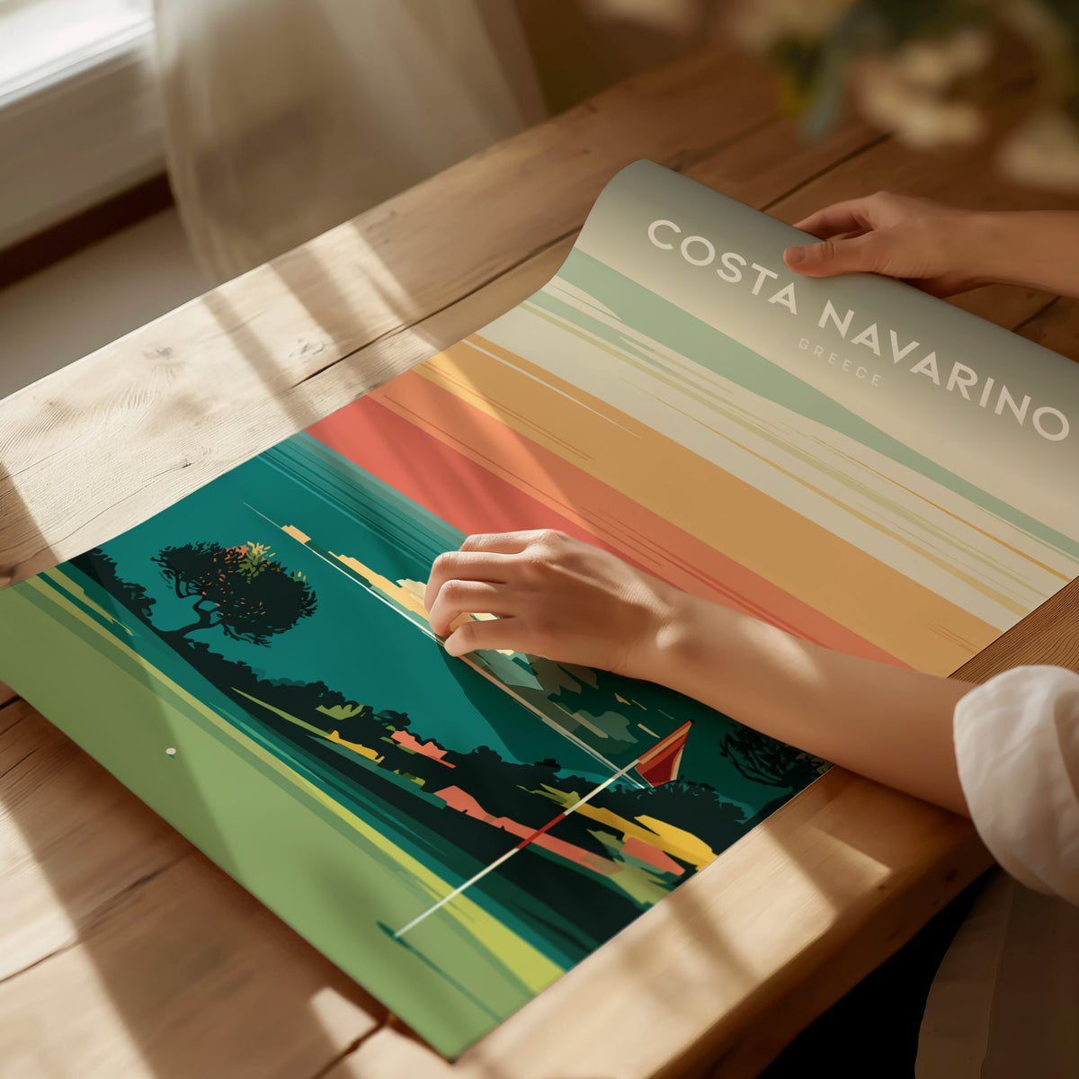 Costa Navarino, Greece Poster | Mediterranean Links Golfer Gift Wall Art — giclée print detail on matte paper