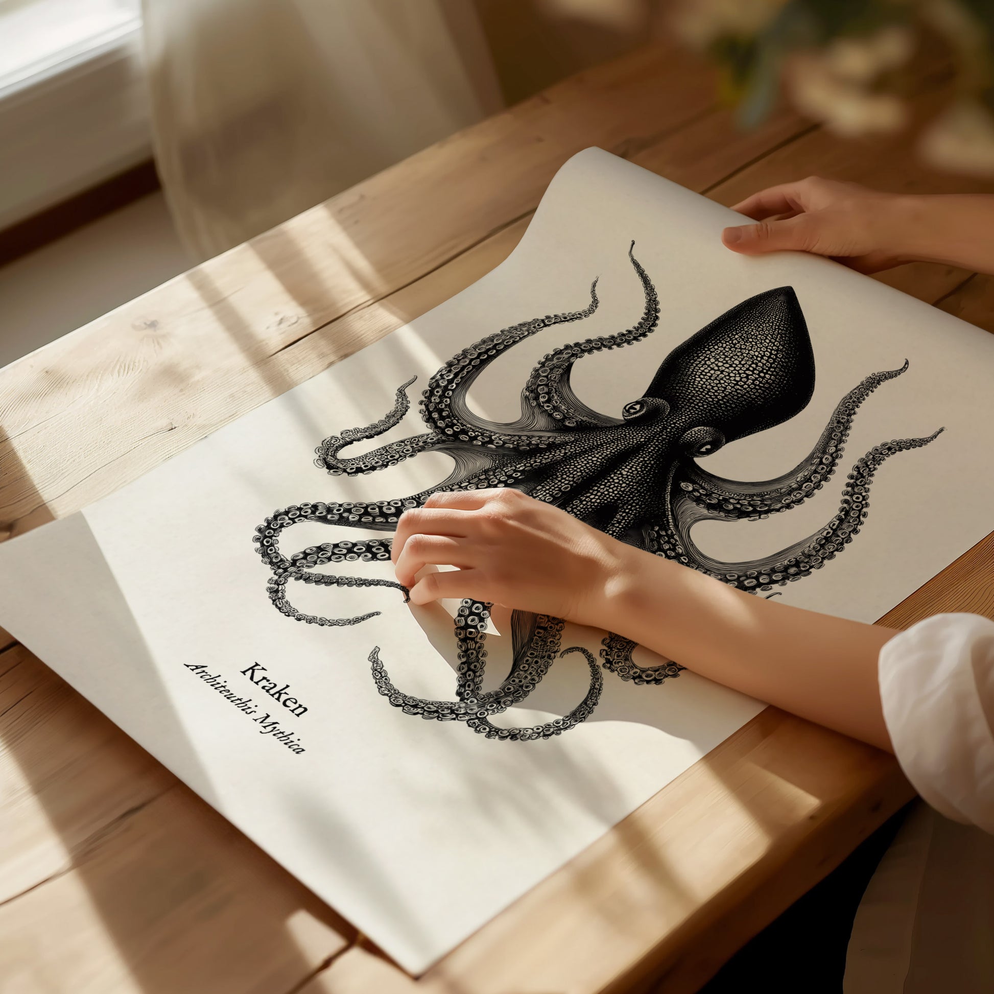 Kraken Poster | Vintage Architeuthis Mythica Zoological Illustration Wall Art — giclée print detail on matte paper