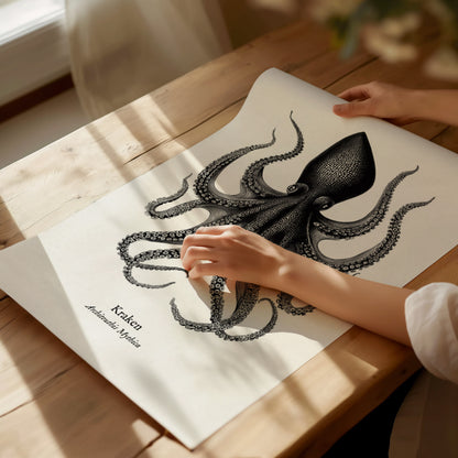 Kraken Poster | Vintage Architeuthis Mythica Zoological Illustration Wall Art — giclée print detail on matte paper