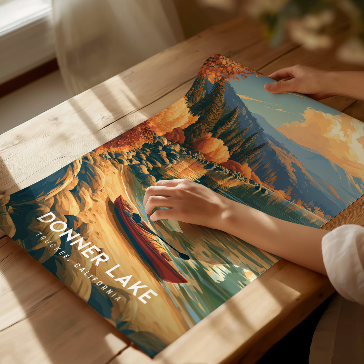 Donner Lake, Truckee, California Poster | Mountain Lake Travel Wall Art — giclée print detail on matte paper