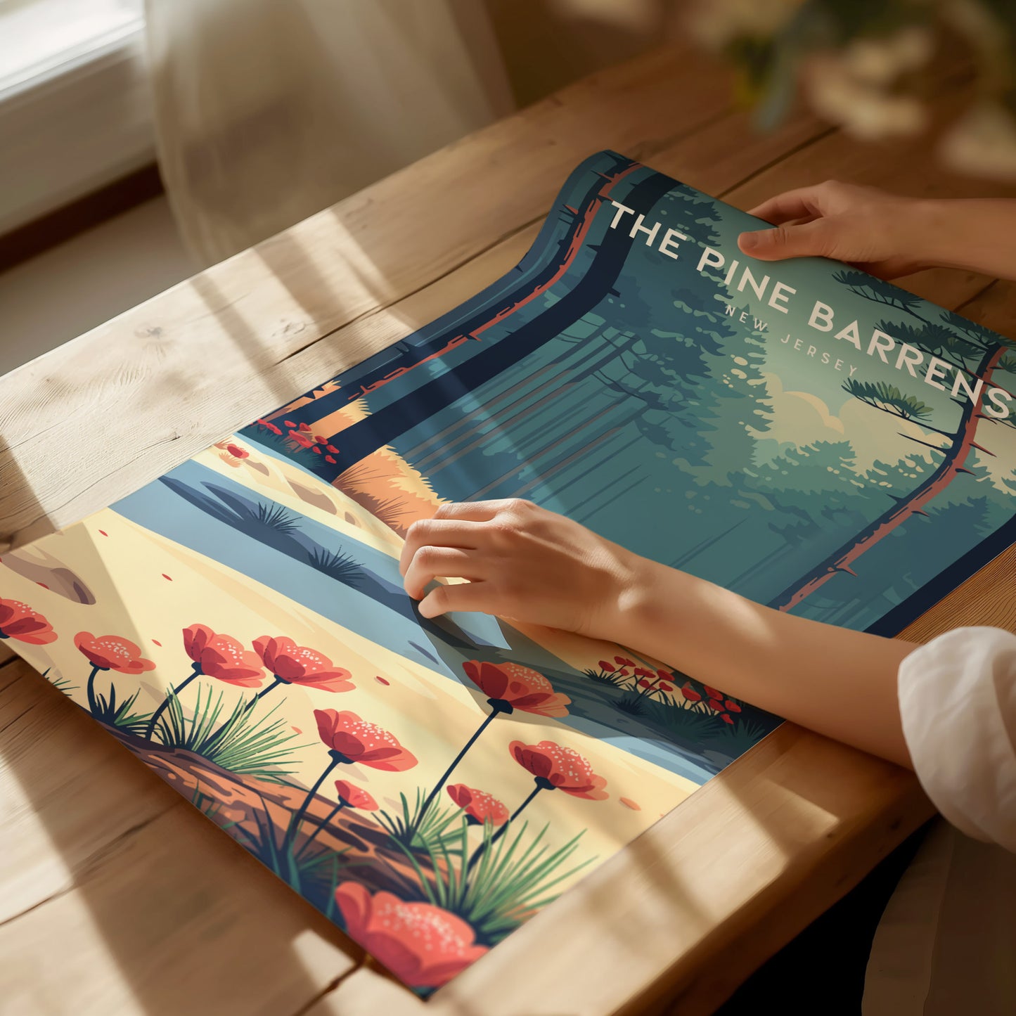 The Pine Barrens, New Jersey Poster | Misty Pines & Cranberry Bogs Wall Art — giclée print detail on matte paper